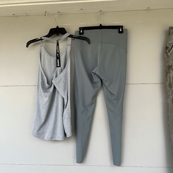 Nike Dri-Fit Running Top M + Oysho Sport Leggings L Set Gray Green - Picture 2 of 2